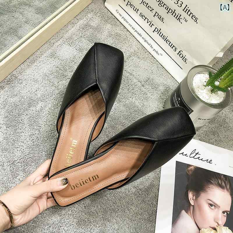 ミュール サンダル レディース 包 頭 ハーフ スリッパ レディース フラット レザー 春夏 着 な ファッション ミュール サンダル