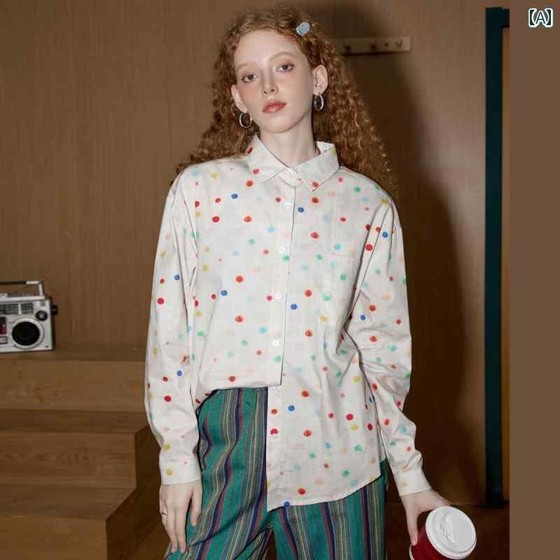 水玉 シャツ かわいい Coolhut カラフル 水玉 プリント シャツ 2025 夏 レディース ゆったり カジュアル 万能