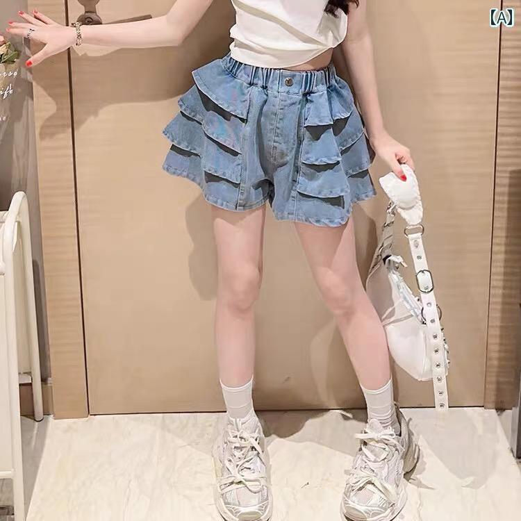 Long-Trousers, Trousers - 子供用 ショートパンツ 女の子 キュロット 夏服 2024 子供の 薄手 パンツ 大きい 子供 デニムショートパンツ 夏 アウター 子供服