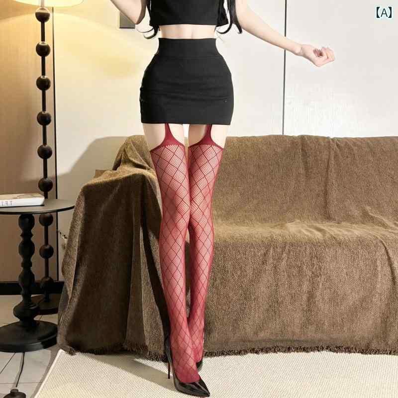 網タイツ レディース ストッキング 80200 斤 5 色 大きいサイズ 弾性 ガーターストッキング レース ワ..