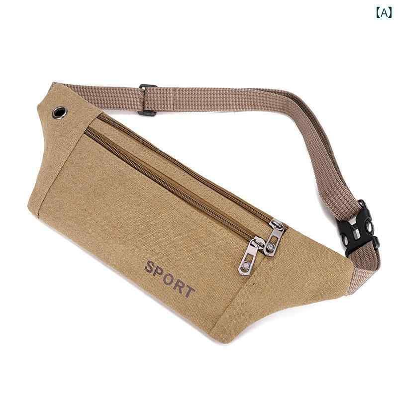 ウエストポーチ レディース コンパクト メンズ キャンバス ウエスト バッグ 新 スタイル 薄くて ぴったり フィット ランニング スポーツ スマートフォン 強力な 防水と 耐摩耗 3 層 ジッパー
