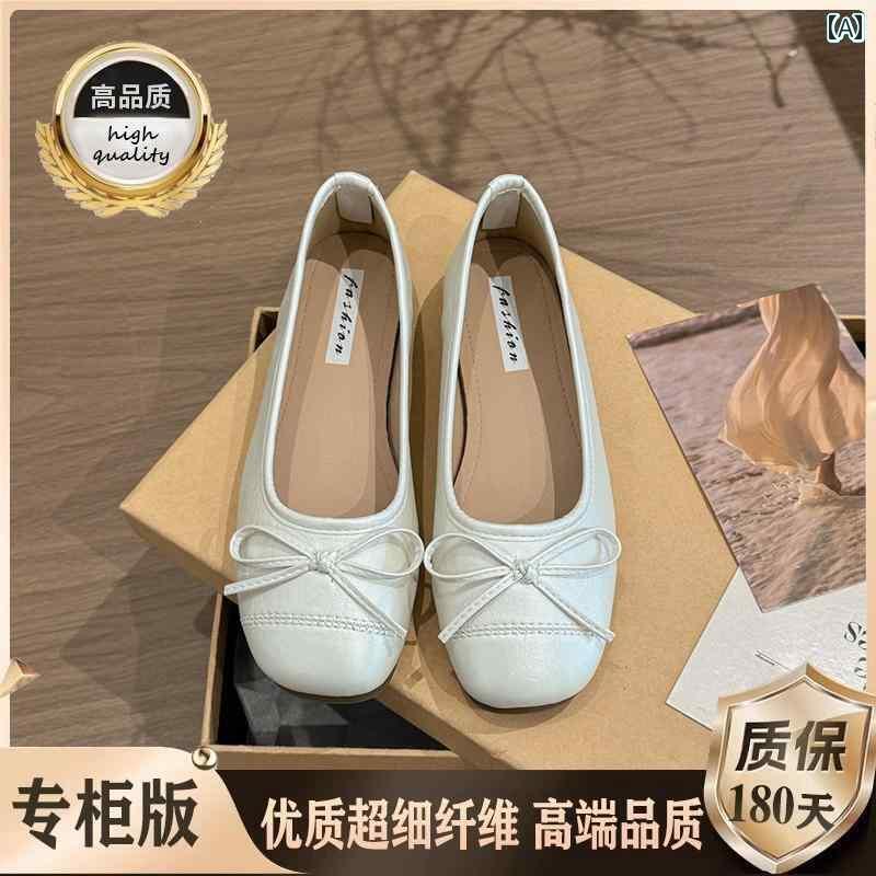 バレエ スタイル シューズ シルバーの 優しい フラット 浅い 口の フレンチ ソフト ソール シングル シューズ 女性用 2025 春夏 リボン メリージェーン バレエ