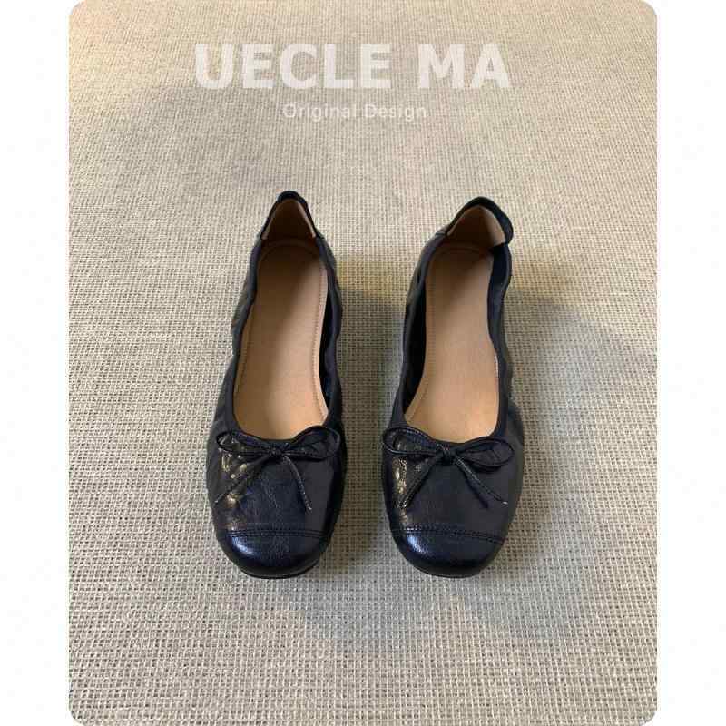 バレエ スタイル シューズ 手洗い 牛革 革 ソフト ソール エッグロール レディースシューズ レトロ フ..