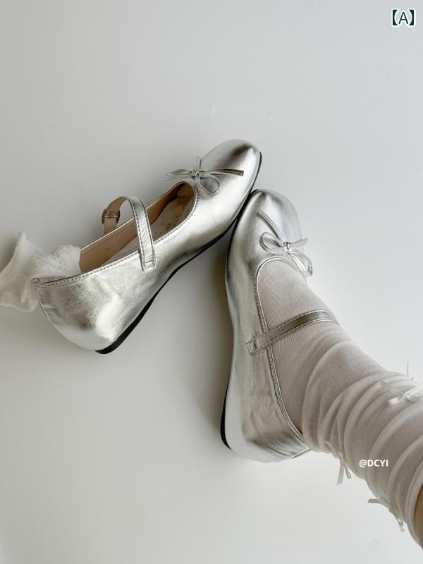 バレエ スタイル シューズ DCYI シルバー 身長 アップ バレエ シューズ レディース 浅めの 履き 口 ソフト ソール 厚底 スカート 付き レッド メリージェーン レザーシューズ