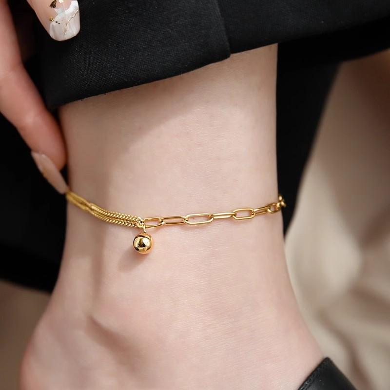 アンクレット レディース アクセサリー 小さい ゴールド ボール アンクレット レディース 2024 夏の な 18 k 非 色あせ ハイエンド ギフト