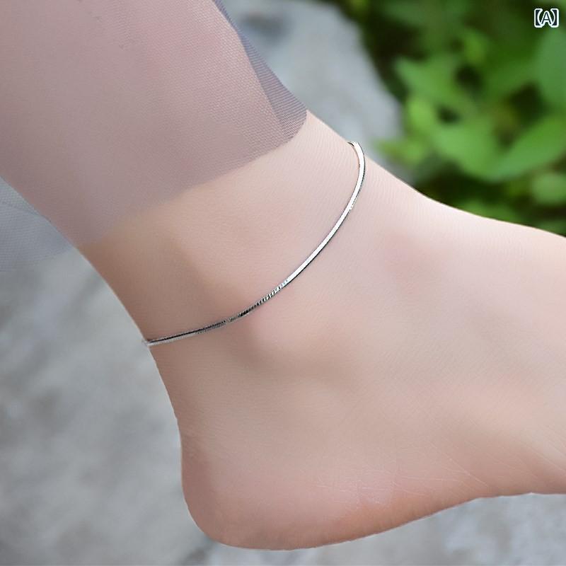 アンクレット ジュエリー おしゃれ 999 スター リング シルバー アンクレット 女性用 スネイク ボーン チェーン 韓国 シンプル ネット バレンタイン デ...