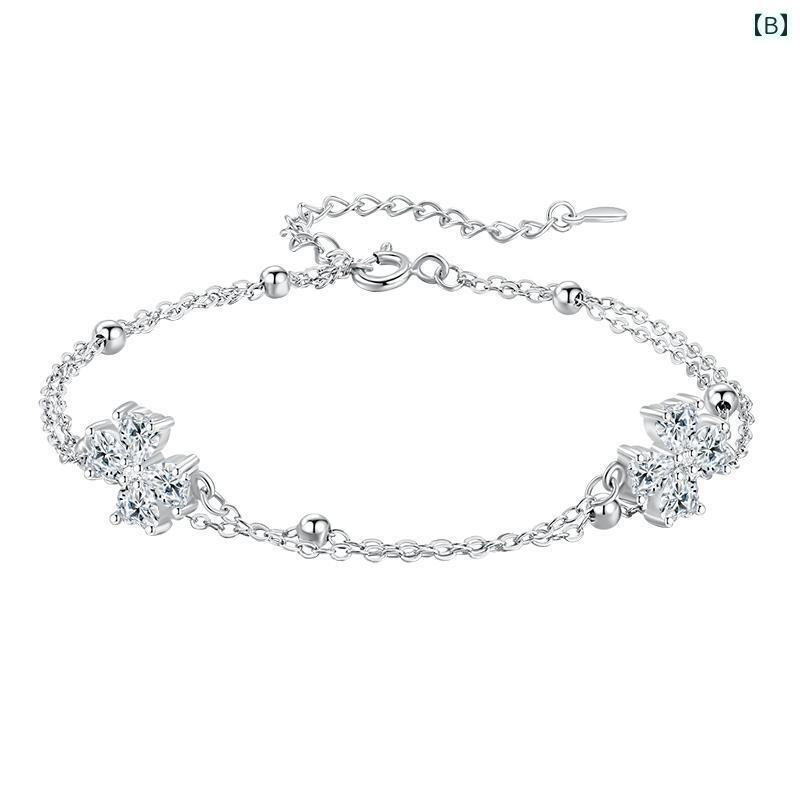 アンクレット ジュエリー おしゃれ 999 スター リング シルバーの 幸運の 四つ 葉の クローバー アンクレット 女性用 2025年新 スタイル 軽量 高級...