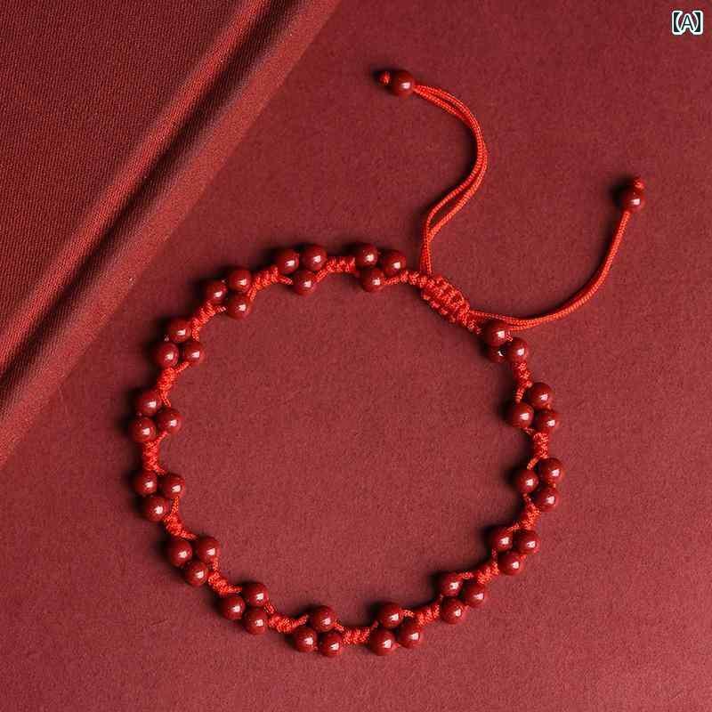 アンクレット ジュエリー おしゃれ の 辰砂の 幸運の ビーズ 赤い ロープ 編みの アンクレット 干支 シンプル 女性用 調節可能 夏の ギフト