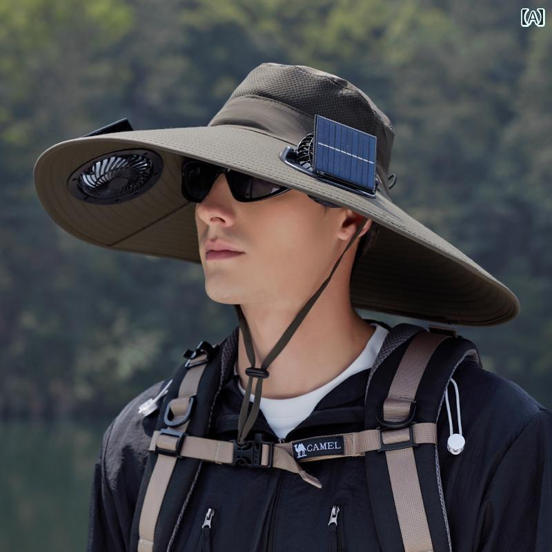 釣り アウトドア 日焼け防止　帽子 夏用 ソーラー ダブル ファン ハット アウトドア 登山 釣り用 サンハット つば 広 速乾 防水 フィッシャーマン
