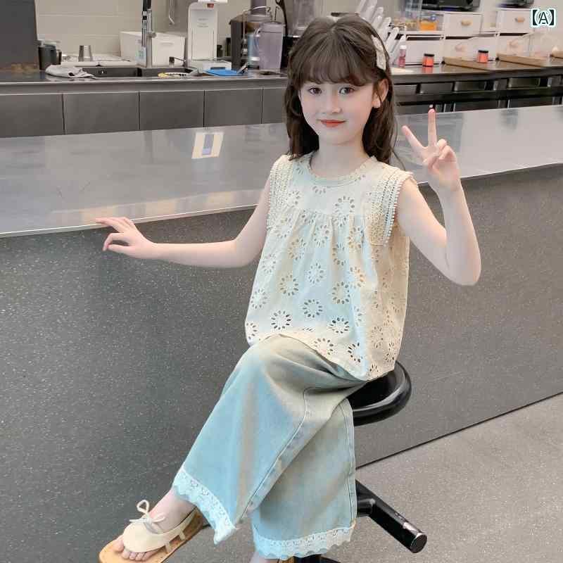 子供服 カジュアル パンツ セット 女の子 夏服 2025 スーツ 子供の な カジュアル デニム ツーピース 夏の 細い