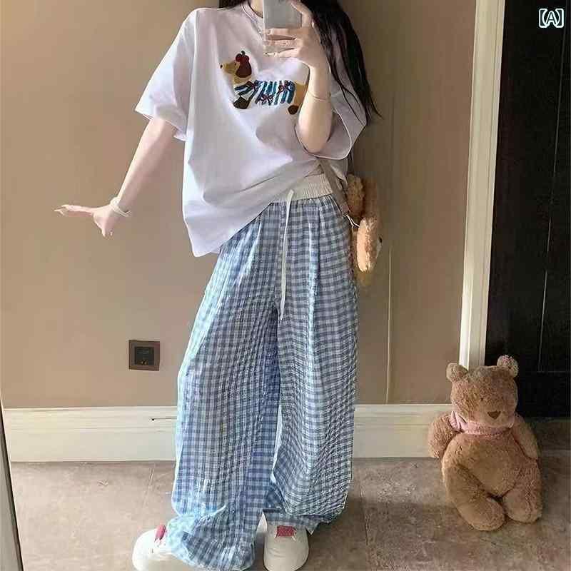 子供服 カジュアル パンツ セット 女の子 夏の スーツ 2025 子供用 ダックスフント Tシャツ チェック ..