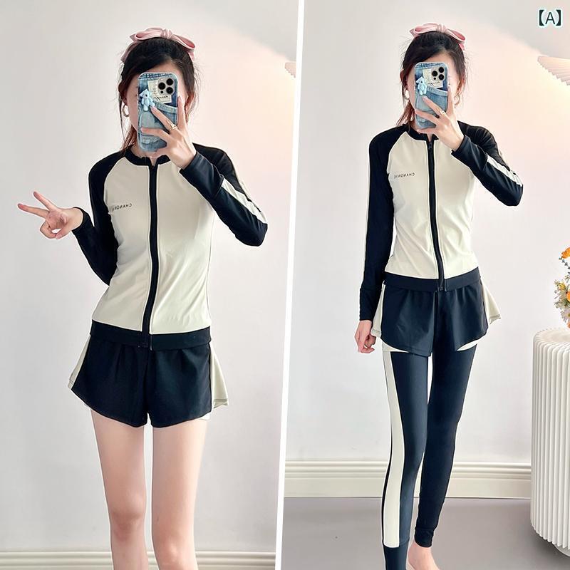 水着 セット レディース レディース ハイエンドの スプリット 水着 で ホットな スタイル お腹を カバー する スリム 長袖 パンツ 日焼け防止 水泳 ダイビング サーフィン用の スーツ