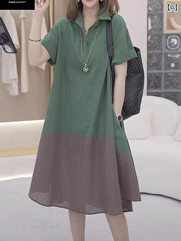 膝下 ワンピース シャツ 夏用 大きめ サイズレディース 腹 カバー スリミング 年齢 軽減 ハイエンド ゆったり カジュアル コットン＆ リネンシャツ ドレス