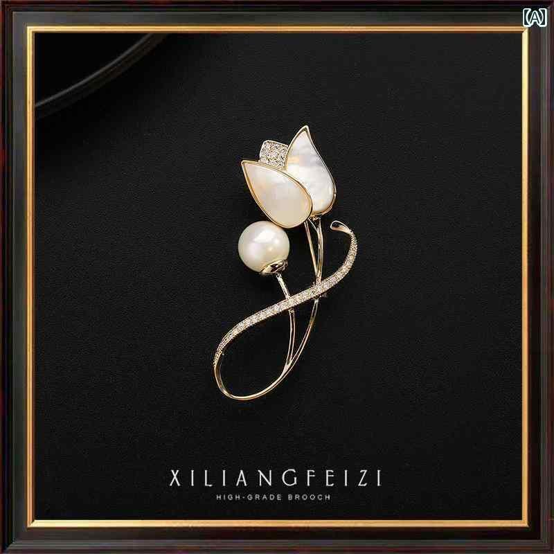 コサージュ パーティー アクセサリー 女性用 チューリップ ブローチ エレガントな な 螺鈿 パールの コサージュ スーツ コート 高級 アクセサリー