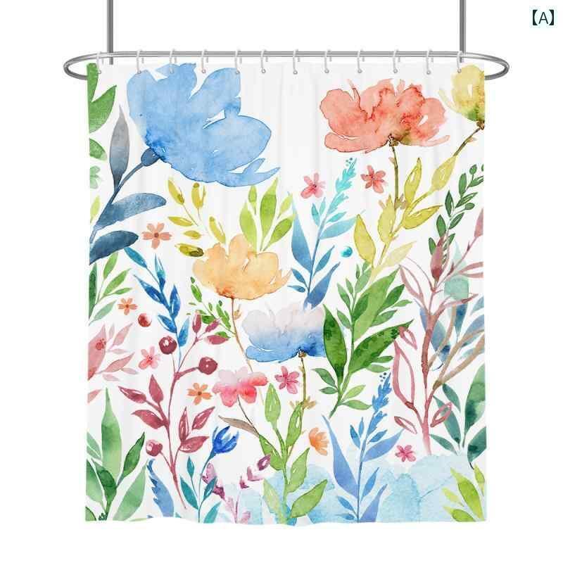 浴室用 シャワーカーテン おしゃれ 北欧 水彩 花 バス ルーム 防水 布 パンチと 厚手なし バスバス シャワー パーティション カーテン 防 カビ 吊り下げ