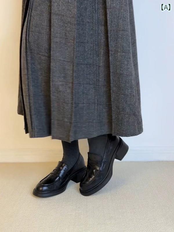 ローファー シューズ レディース シープスキン レディース レトロ 厚底 ローファー スリッポン ラウン..