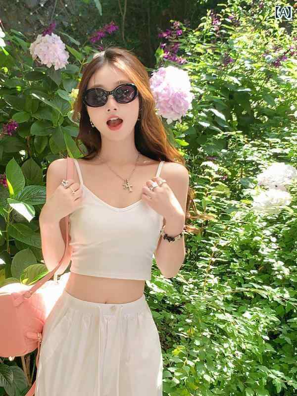 ニット キャミソール レディース ホワイトの 美しい バック サスペンダー ブラ 一 体型 ベスト 女性 夏..