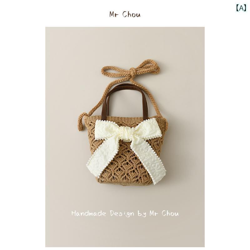 子供用 かわいい ポーチ バッグ 春夏 子供用 バッグ 女の子用 リボン ハンドバッグ 小さい 竹製小銭入れ ショルダーバッグ ベビー メッセンジャーバッグ