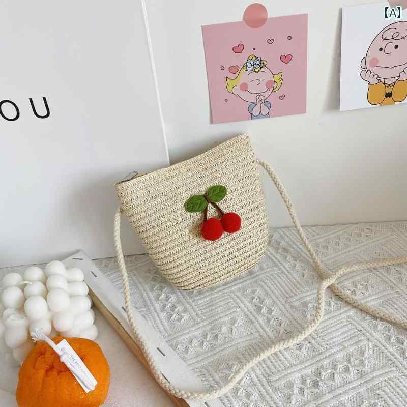 子供用 かわいい ポーチ バッグ キッズ バッグ かわいい 小さい ショルダーバッグ 子供用 メッセンジャーバッグ の チェリー ストロー 女の子用 バケツ