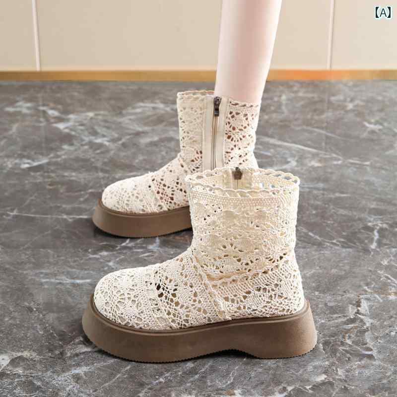 ブーティ おしゃれ ブーツ 女性用 ショート ブーツ 2025夏 アウター 通気性 シングル シューズ フェア..