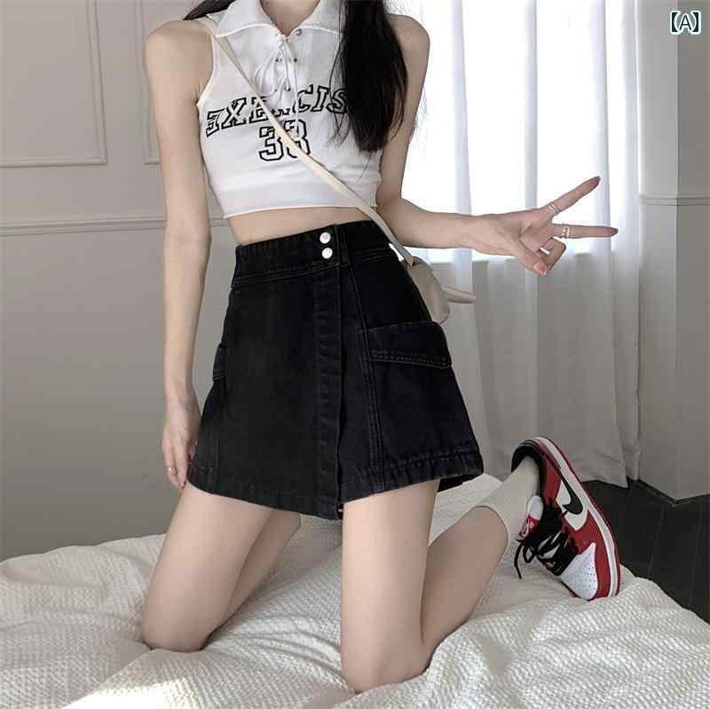 キュロット スカート スタイリッシュ 夏用 大きいサイズ アメリカン スタイル デニムショートパンツ レディース 2025 ホット ガール パンツ スカート mm スリム ハイウエスト