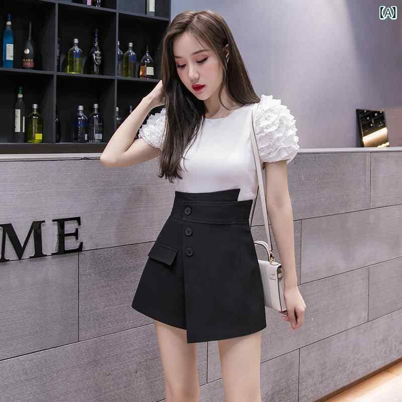 キュロット スカート スタイリッシュ 2025 春夏 ハイウエスト スリム ブラック スーツ 不規則 アウター..