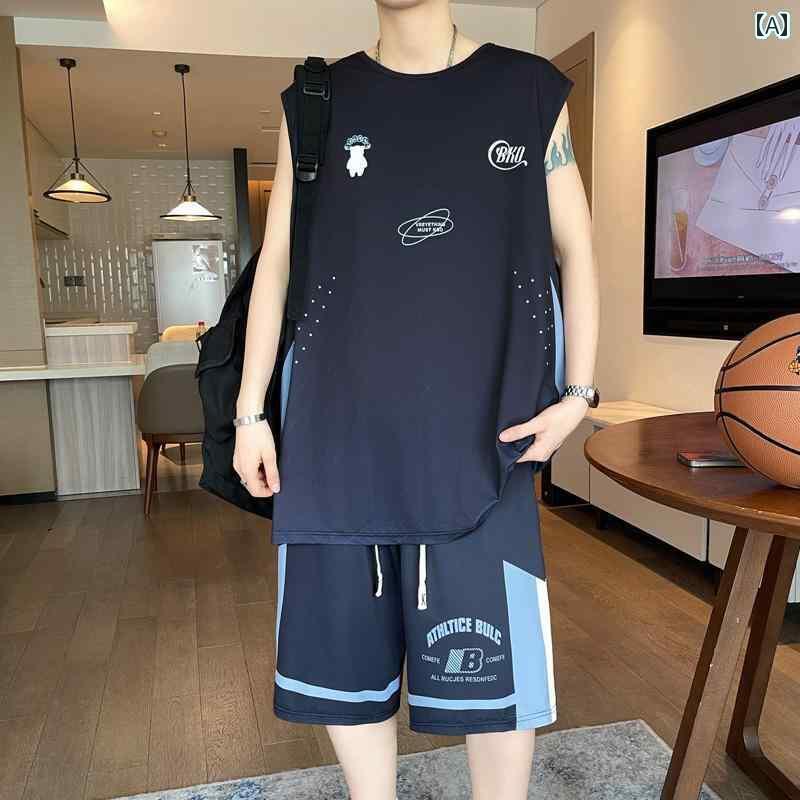 メンズ バスケットボール ウェア ベスト バスケットボール スーツ 男の子 中学生 冷感 速乾 ノースリー..