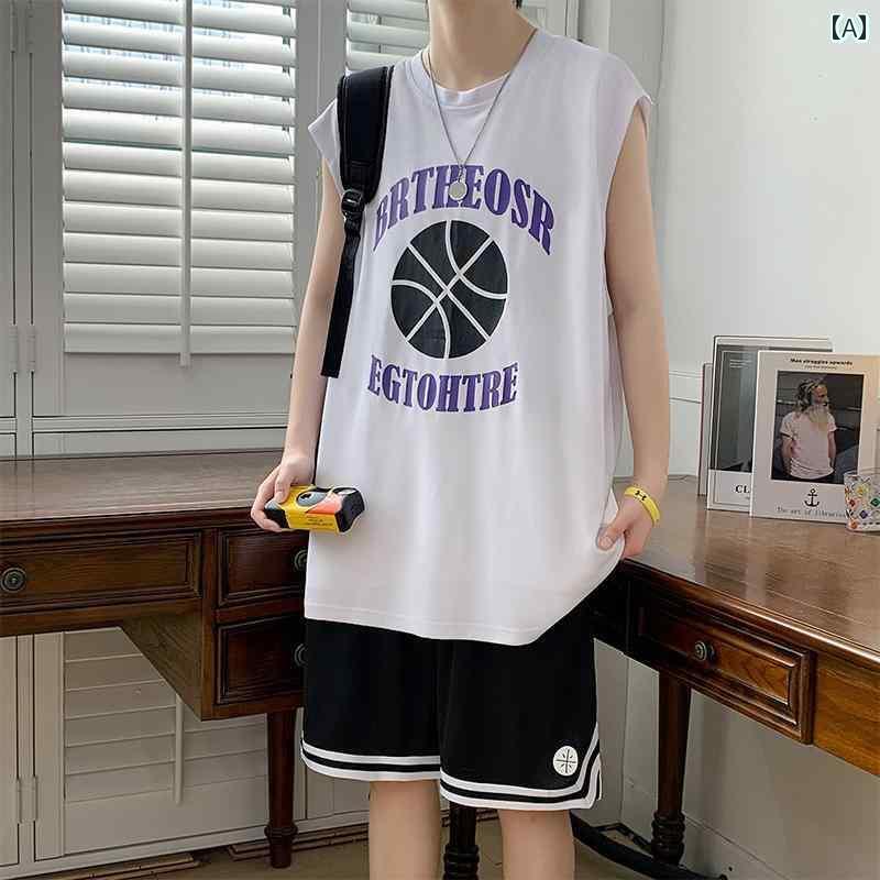 メンズ バスケットボール ウェア 男の子用 夏用 速乾 Tシャツ 中学生用 ノースリーブベスト バスケット..