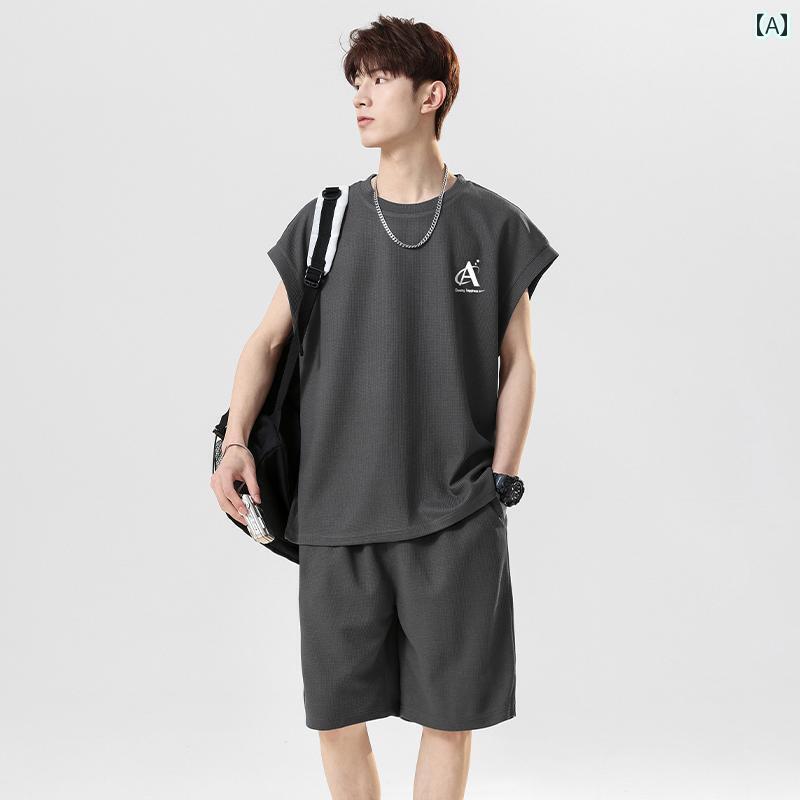 メンズ バスケットボール ウェア ウォリアー 冷感 スポーツ スーツ メンズ 夏 ゆったり カジュアル ノ..