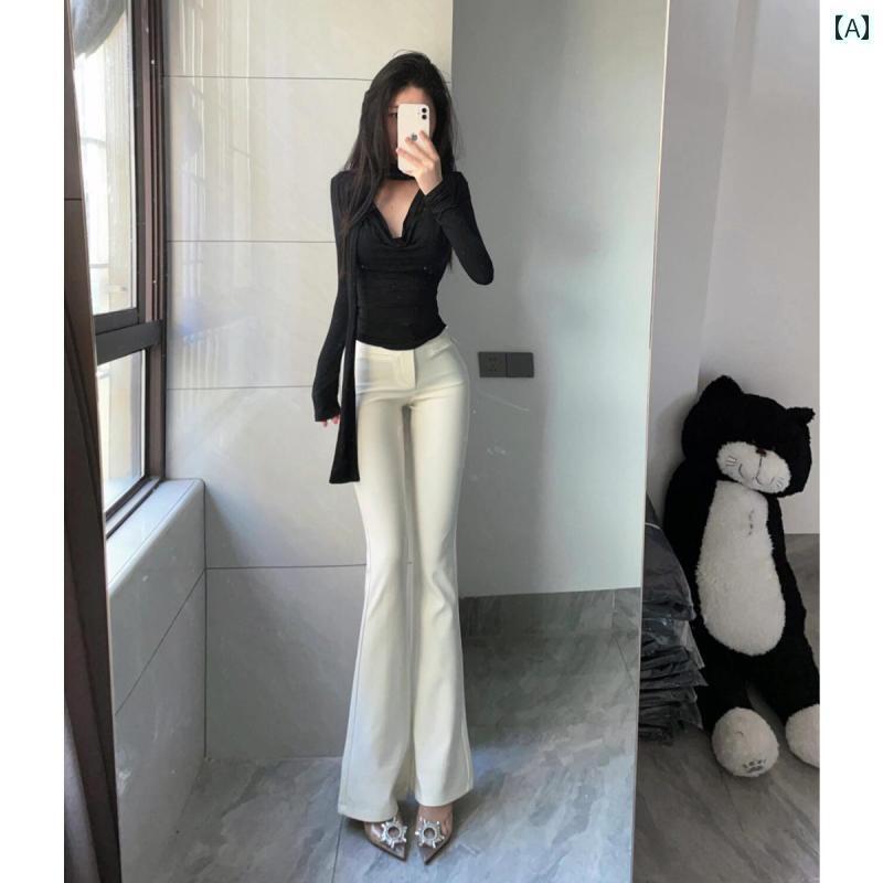 フレア パンツ レディース ホワイト フレア スーツ カジュアル パンツ レディース 夏 薄手 2025 ハイエンド 伸縮性 ワイド レッグ