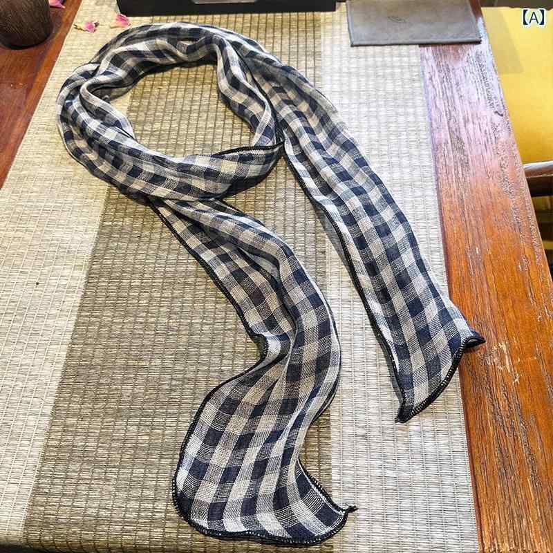 スカーフ リボン おしゃれ リネン スレンダー ナロー シルクスカーフ レディース スカーフ 小さい ベルト ヘア ネクタイ バッグ リボン ストリーマー チェック 柄