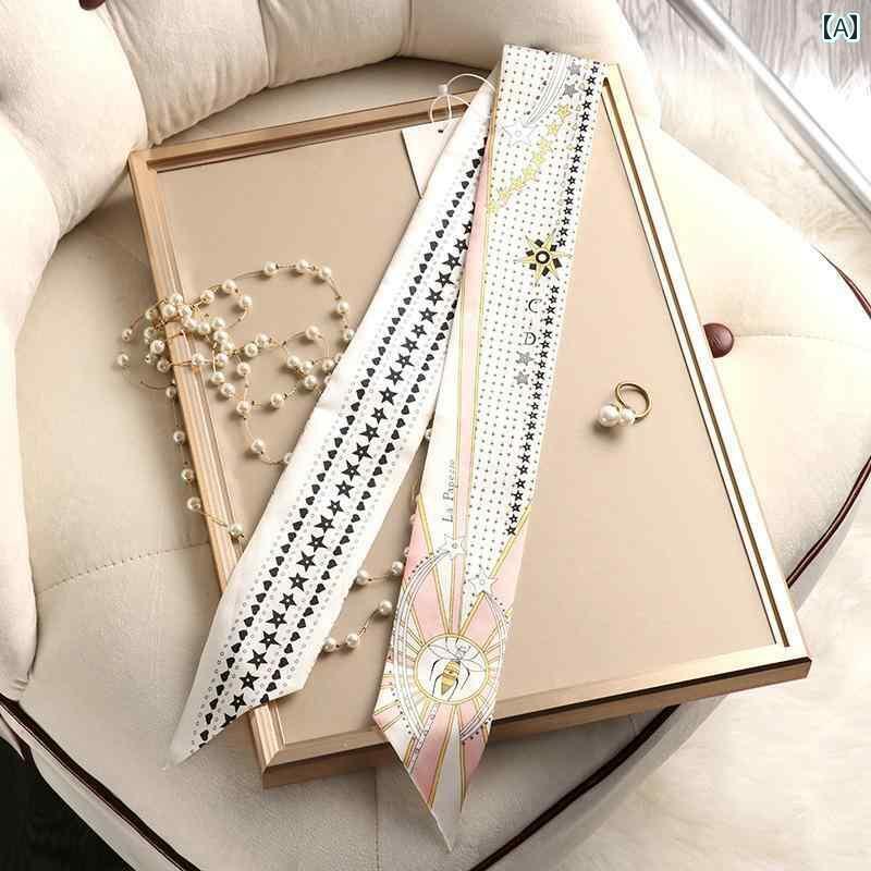 スカーフ リボン おしゃれ 黒と 白の ラインストーンの 落書きの 両面 スカーフは ダイアナ 妃の スカ..