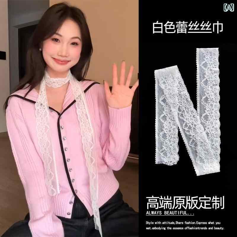 スカーフ リボン おしゃれ レース スカーフ ロング リボン 高級 ネック アクセサリー ベルト 首 飾り