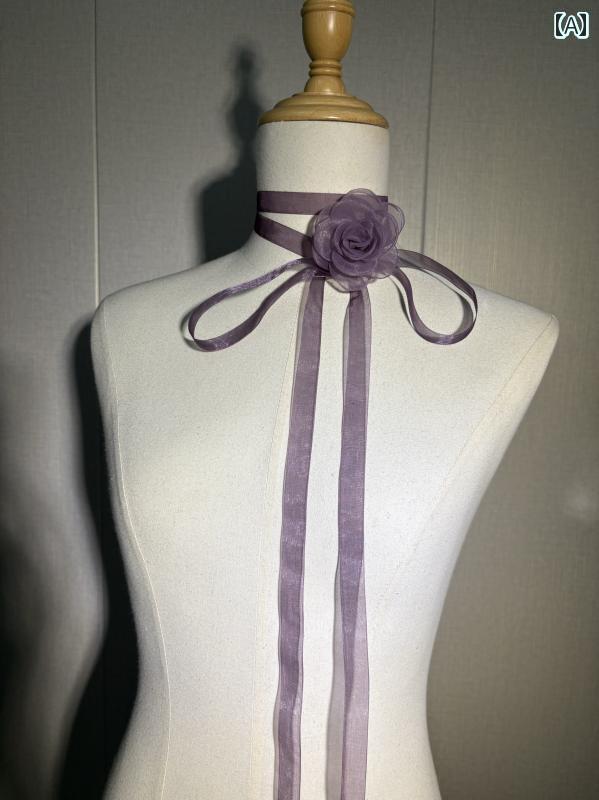 スカーフ リボン おしゃれ の レトロ 椿の 花の 細い 長い スカーフ ネックレス ホット ガール アクセ..