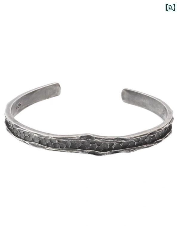 バングル ブレスレット メンズ 男性用 アビス シリーズ ブレスレット レトロ オープン エンド メンズ 昔ながらの 芸術的な シルバーブレスレット(4)