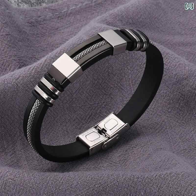 バングル ブレスレット メンズ 男性用 シリコン チタン 鋼 ブレスレット パンク スタイル ヒップ ホッ..