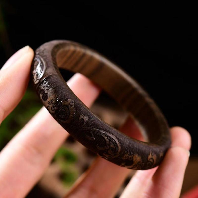 バングル ブレスレット メンズ ベトナム 産 ニャチャン 沈香 木 模様 ブレスレットの ギフト 彫刻 精巧 女性用 ブレスレット