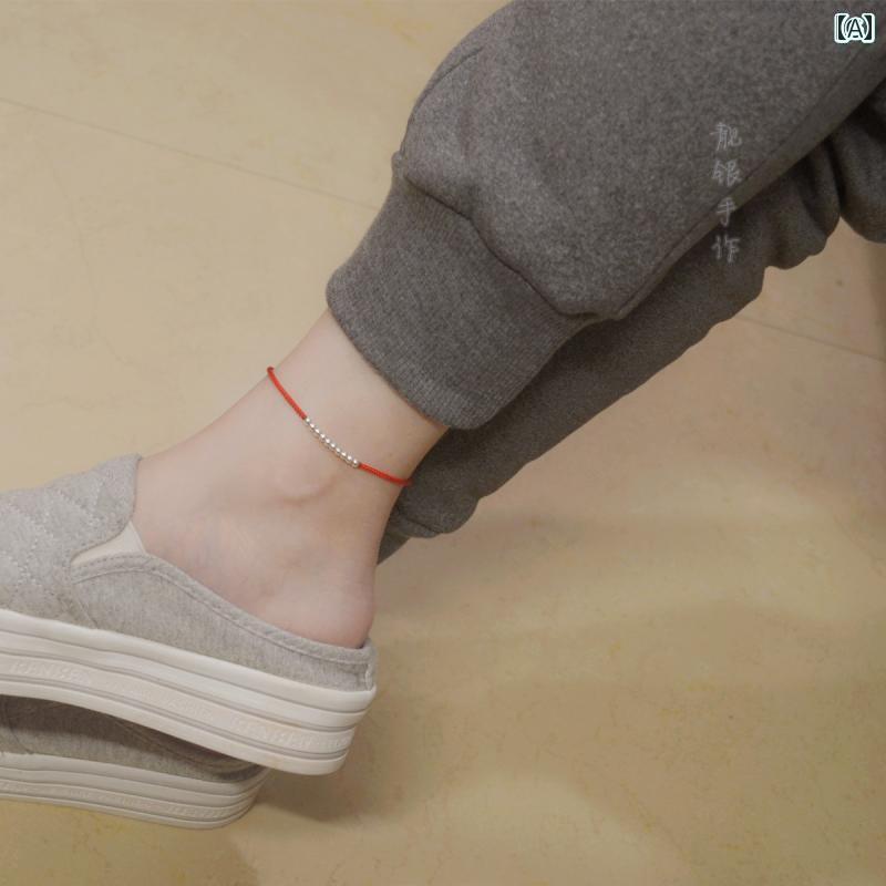 アンクレット アクセサリー メンズ 女性用 シンプル S 999 スター リング シルバーの ラッキー ビーズ アンクレット 編み込み レッド スト 干支 ブレ...