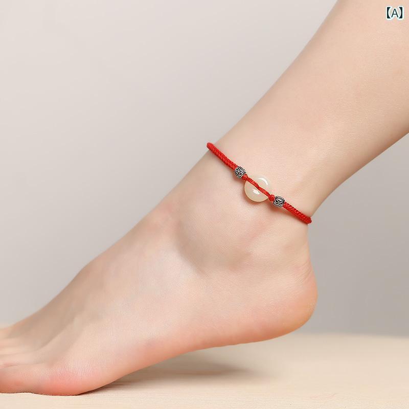 アンクレット アクセサリー メンズ 和田 翡翠の 平和 バックル アンクレット 赤い ロープ 編みの カッ..