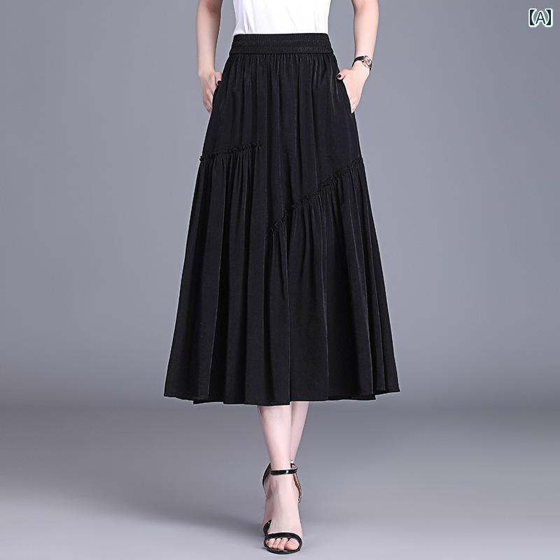 フレア スカート エレガント 2025 春夏 秋 カジュアル aライン スカート 銅 アンモニウム シルク ミデ..