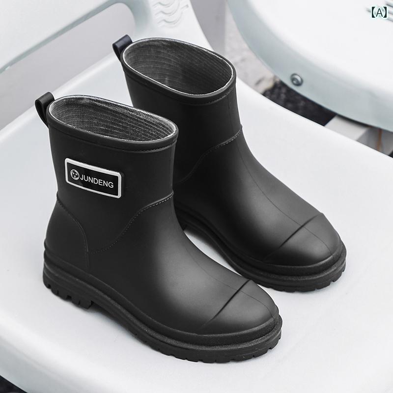 カジュアル レイン ブーツ レディース シューズ レディース 美しい レインブーツ で スタイリッシュな 外出用の ショート チューブの 韓国製 厚底 滑り止め 防水 靴 キッチン用 ゴム