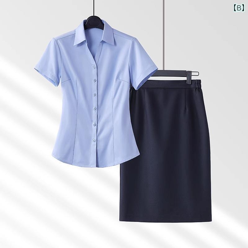 事務服 セット アップ レディース ビジネス 服装 白 シャツ レディース 夏 高級 面接 フォーマルスーツ 作業着 Vネック 半袖