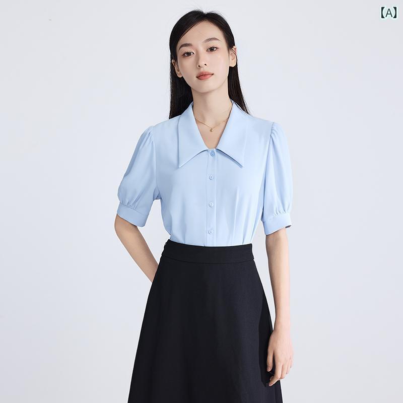 お仕事用 事務 セット アップ スーツ アート トラック シフォン ブルー 半袖 シャツ レディース 夏用 ..