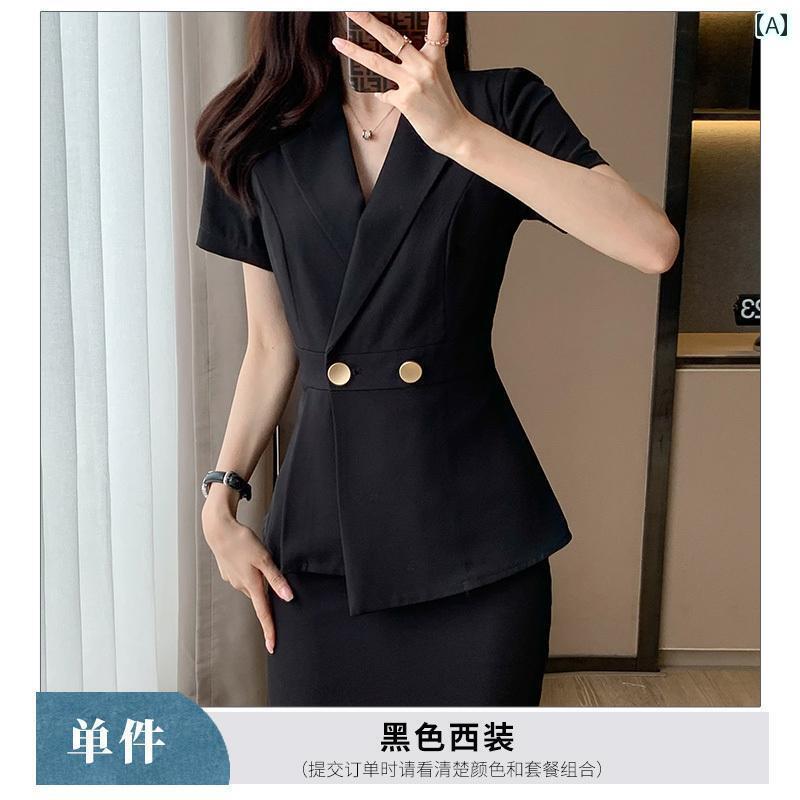 お仕事用 事務 セット アップ スーツ 女性用 ブラック スーツ 春秋 スタイル 軽い 職場の プロの 作業..