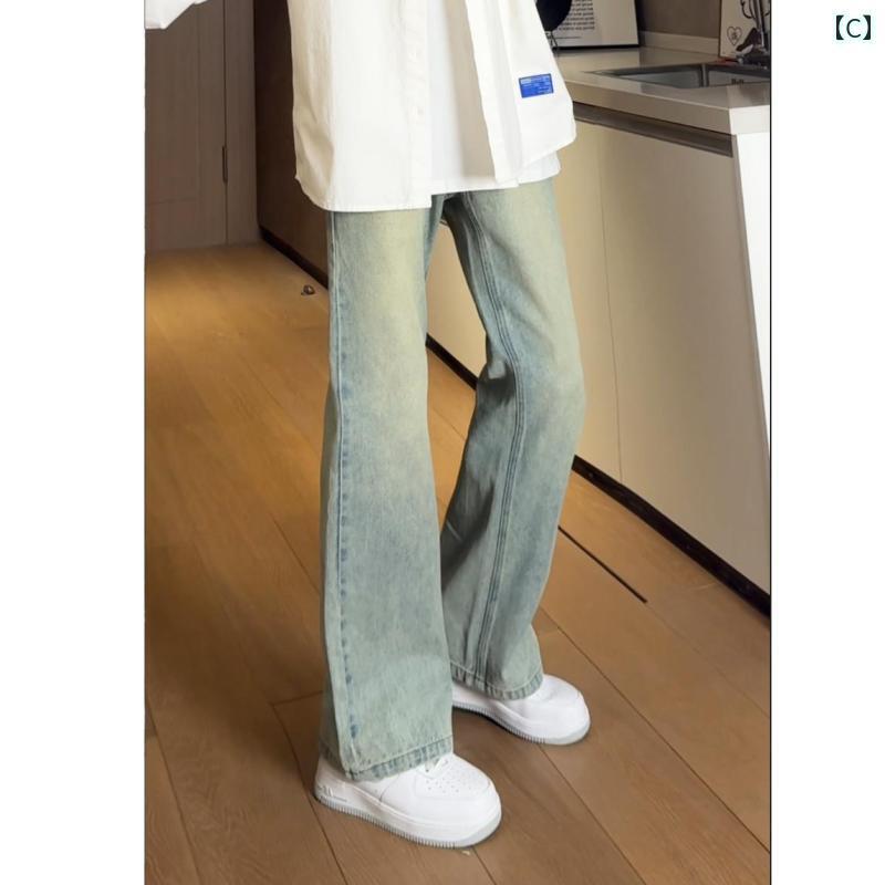 フレア パンツ ストリート 男性用 ハイウエスト フレアジーンズ アメリカン ストリート クリーン フィット ロングレッグ ワイド レッグ シミター パンツ 春夏