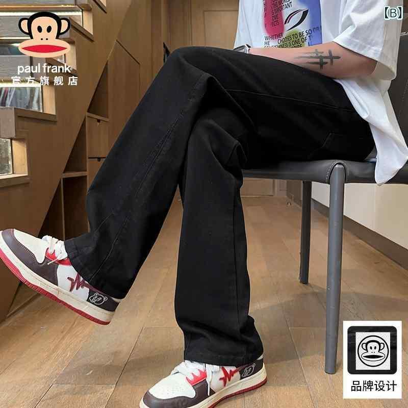 フレア パンツ ストリート PaulFrank / Big Mouth Monkey やや フレアな ワイド レッグ ホワイト ジーンズ メンズ 2025夏 ゆったり ストレート カジュアル パンツ