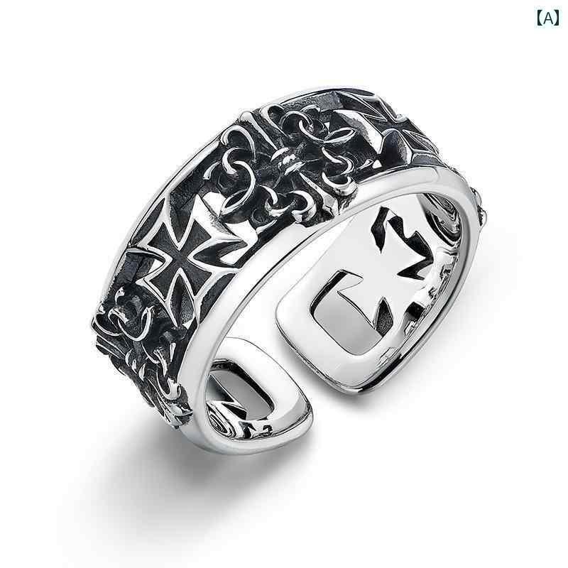 指輪 リング メンズ クロス リング メンズ ハイエンド レトロ 人差し指 ブラック ファッション 男性用 オープン