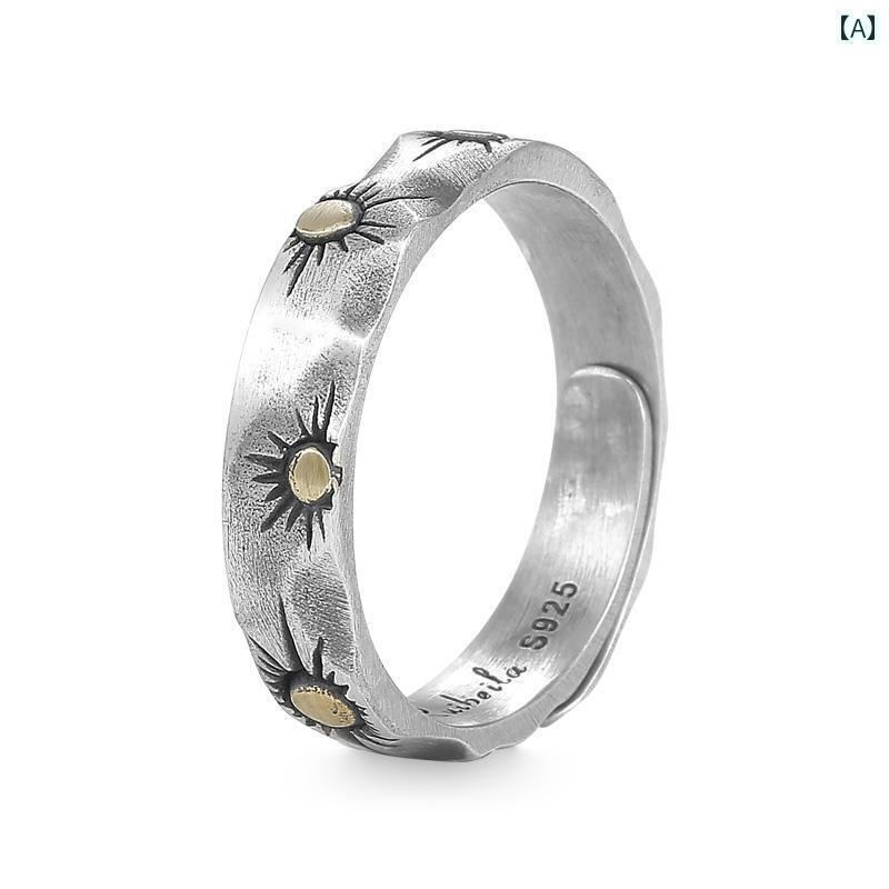 指輪 リング メンズ Ruibeilaな レトロ 太陽 トーテム リング。 男女 カップル向け。 刻印入り スター リング シルバーの プレーンリング。 カップル向け シルバージュエリーの。