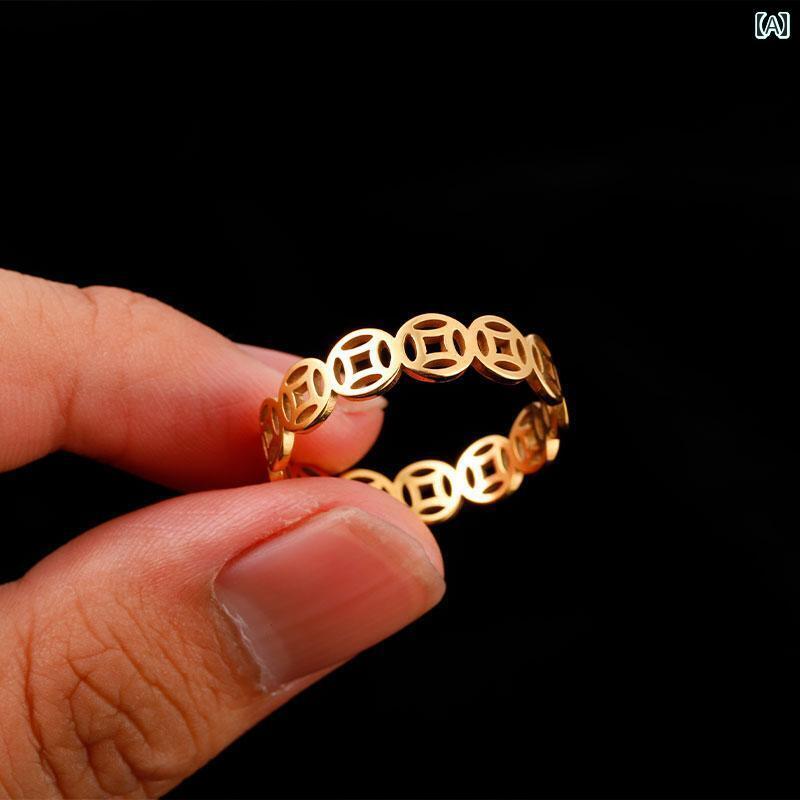 指輪 リング メンズ 銅の コイン リング チタン 鋼は 色あせ しません 銭 多多 プレーンリング 繁栄 富..