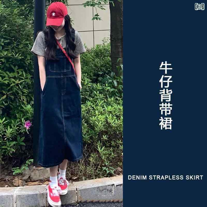 ジャンパー スカート オーバーオール 少し 太めの 女の子が ツーピース スーツ 女性 2025夏 半袖 Tシャツ デニム サスペンダー ドレスを 着て 痩せて 見える